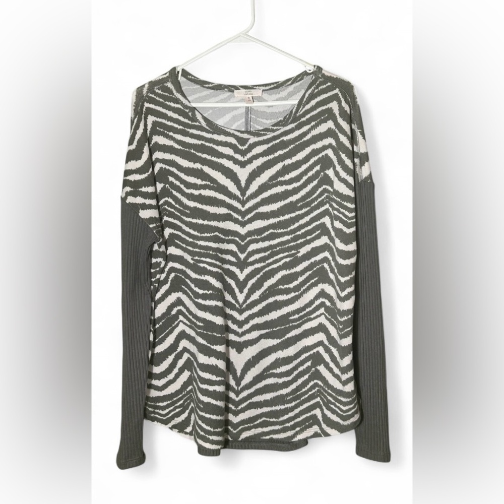 5/$25 Y2K Como Vintage Grey Zebra Print Long Sleeve Top SO CUTE! Sz XL